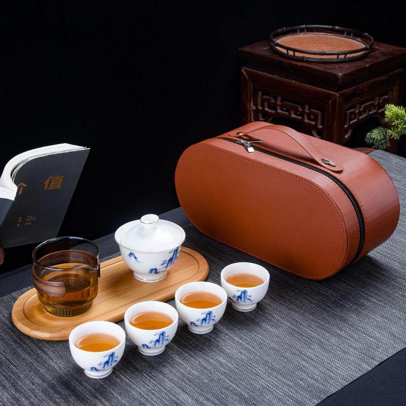 羊脂玉旅行茶具套装简约户外便携式陶瓷一壶四杯办公室功夫泡茶器,餐饮具,旅行茶具,淘宝优惠券,粉丝福利购,淘宝优惠卷