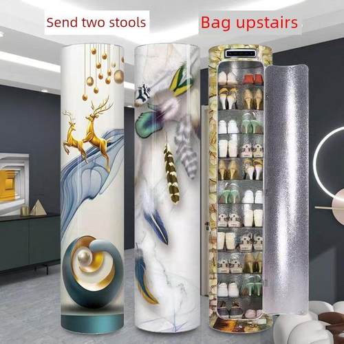 智能杀菌消毒，创意360度旋转鞋柜，圆筒形鞋架，家用多功能储物