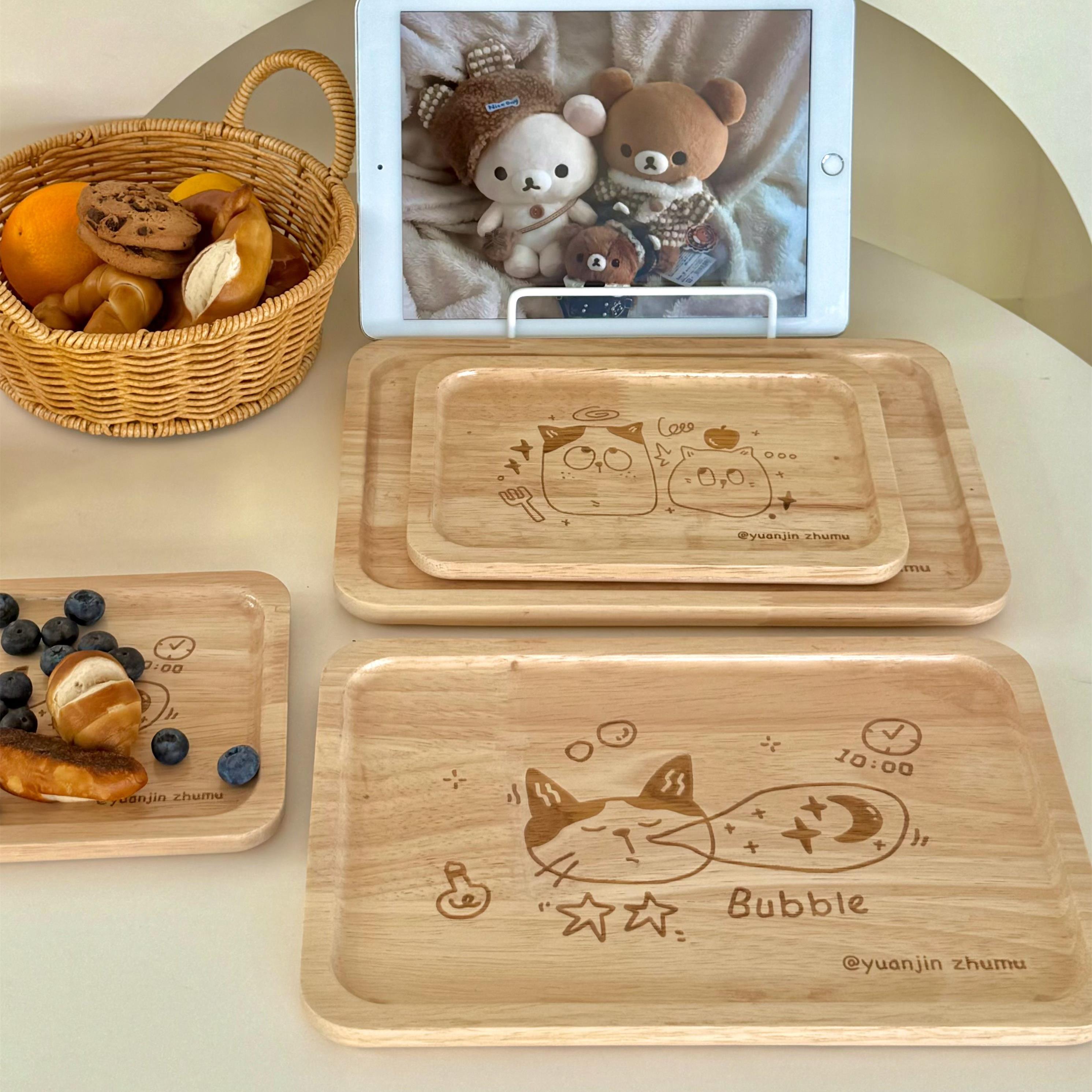 呼噜小猫~ins招待客人创意高级感木质托盘一人食餐盘家用隔热茶盘