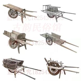 怀旧民俗老物件老式手推车老木车单轮车农村旧物平板车覆古老农具