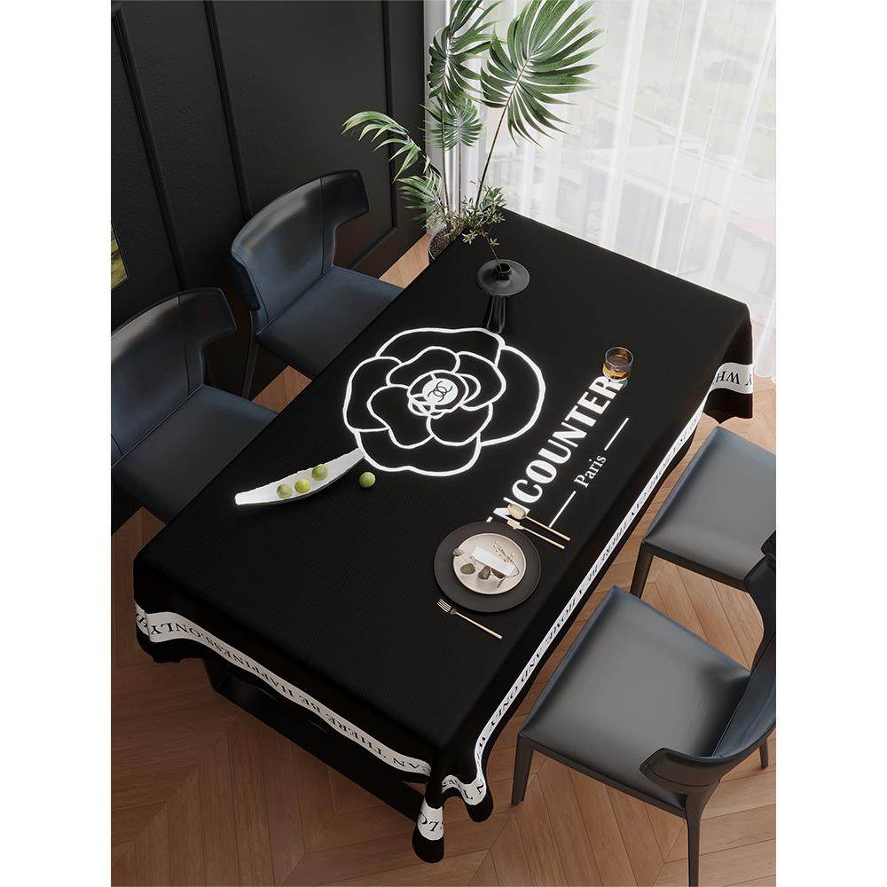 高档黑色台布家用防水防烫台布无障碍豪华现代咖啡桌布棉麻圆台布