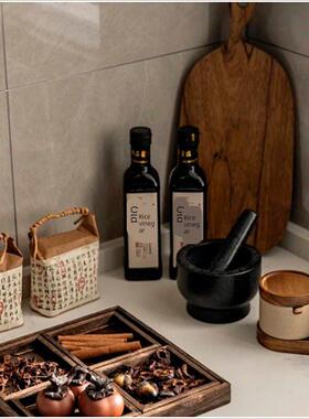 新中式厨房软装饰品摆件全屋定制展厅橱柜木质砧板托盘调味罐组合