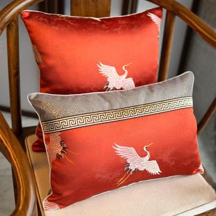 新中式沙发靠垫套腰枕长条抱枕套方形靠包红色仙鹤客厅靠背腰垫