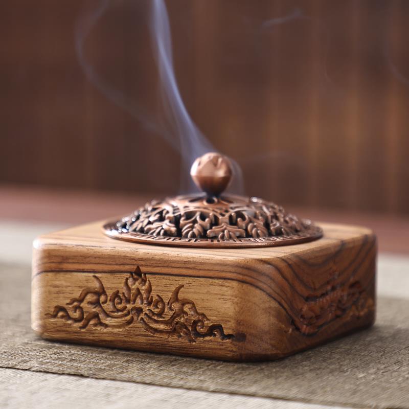 异丽中式实木香炉家用室内香薰炉禅意线香香插檀香薰香炉环香香座