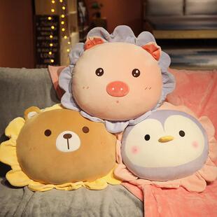 可爱企鹅抱枕被子两用毯子二合一办公室午睡空调汽车用珊瑚绒女生