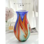 饰大口径水培插花样板间酒店软装 意器 琉璃花瓶彩色桌面摆件装 H72