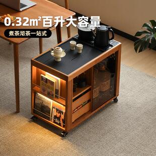 玄素家居实木茶水柜樱桃木日式小推车复古可移动茶台茶桌沙发边柜