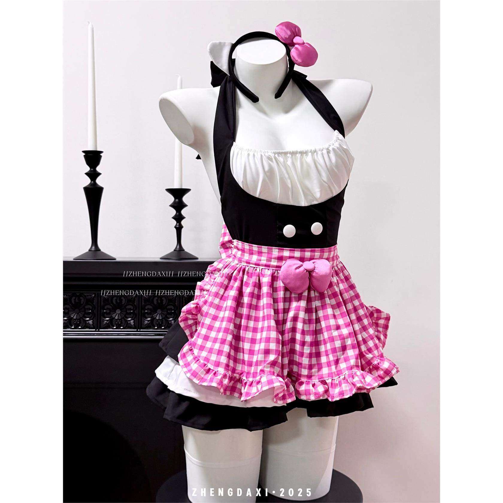 郑大嘻~Kitty小乖 可爱kt猫粉嫩女仆cos制服套装挂脖修身性感短裙,女士内衣/男士内衣/家居服,睡裙,淘宝优惠券,粉丝福利购,淘宝优惠卷