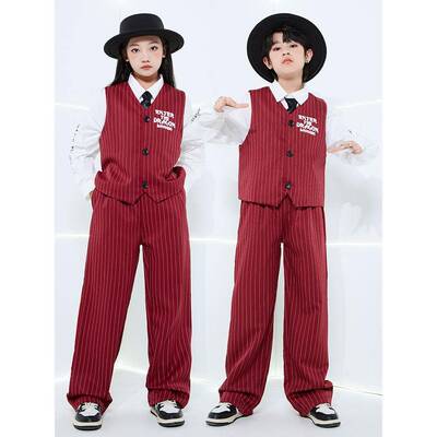 少儿Popping演出服locking锁舞西服街舞西装套装儿童机械舞服装