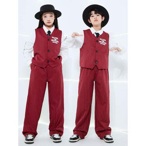 少儿Popping演出服locking锁舞西服街舞西装套装儿童机械舞服装