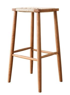 XB514-69北欧实木吧台椅家用B514-69樱桃木日式简约藤编酒Z凳岛吧