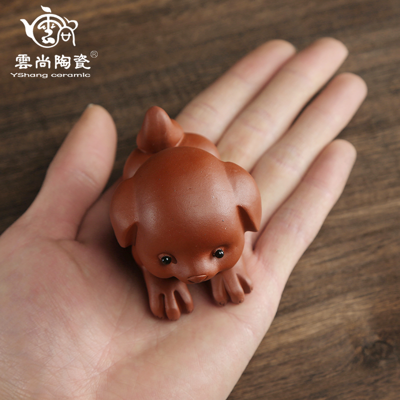 宜兴紫砂萌狗茶宠摆件精品手工可养生肖小狗茶玩创意茶桌茶具配件