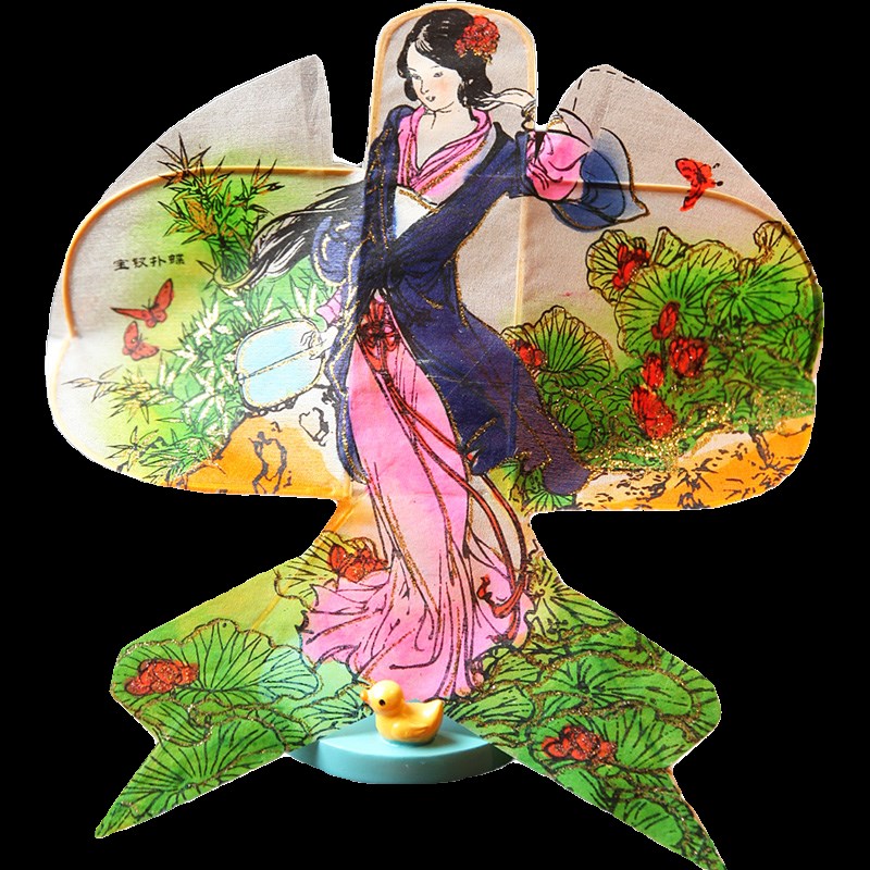 非遗民俗手工艺品竹架丝绢纸鸢仕女图宝钗扑蝶迷你风筝中国复古风