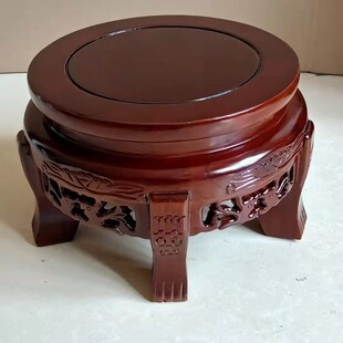 简约实木矮花架落地榆木办公室内圆鱼缸客厅单个木架酒缸花瓶底座