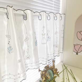 不透人仿缎面公主风小花朵半截窗帘小窗户短窗帘半帘短帘厨房飘窗