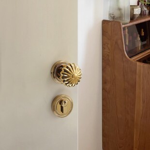 俏盾法式 门锁卧室磁吸静音门锁奶油风南瓜门把手黄铜实木门房门锁