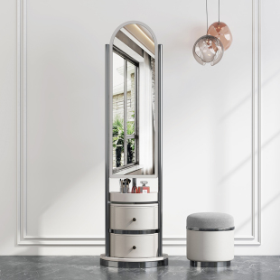 简奢穿衣镜衣帽架家用全身镜挂衣架一体卧室收纳梳妆台旋转落地镜