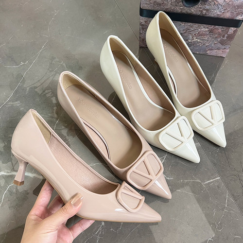 爆款气质裸色高跟鞋细跟尖头单鞋