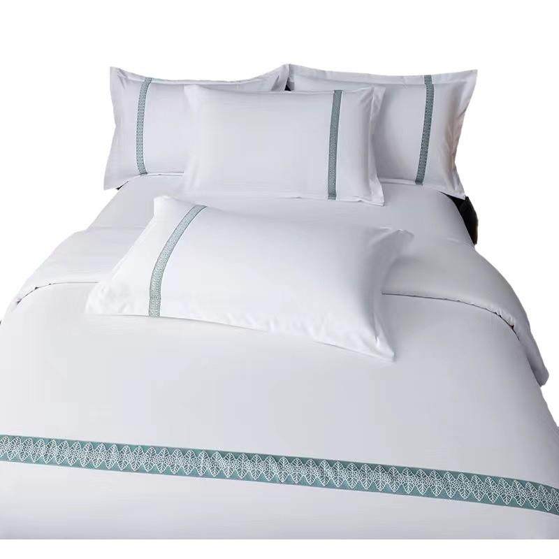 酒店高档床上四件套民宿宾馆纯白被套床笠床单三件套客房旅馆绣字