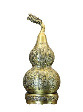 全黄铜麒麟底座龙行天下可旋转五龙转转铜葫芦玄关装饰品龙头葫芦