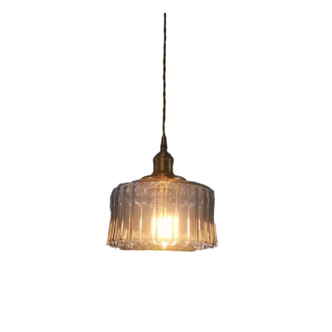 日式复古黄22692铜雕刻玻璃灯简约民宿卧台室床台头过道吊阳吧灯