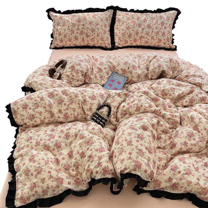 婴级花ycj0820边款母笠双层纱水洗四棉件套碎花床单被套床学生三