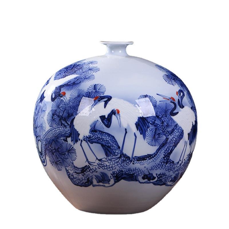 手绘青花石榴瓶景德镇中式客厅家居工艺品瓷器仿古玄关办公摆件