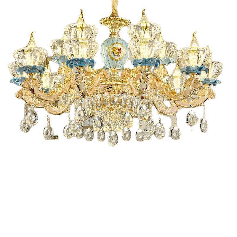欧式吊华灯奢客厅简约旺来聚灯大家用水气晶法式陶瓷吊灯餐卧厅室