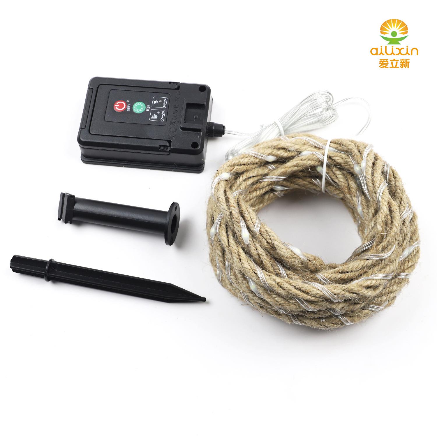 新款LED麻绳灯串太阳能露营氛围装饰氛围彩灯电池盒麻绳LED彩灯串图片