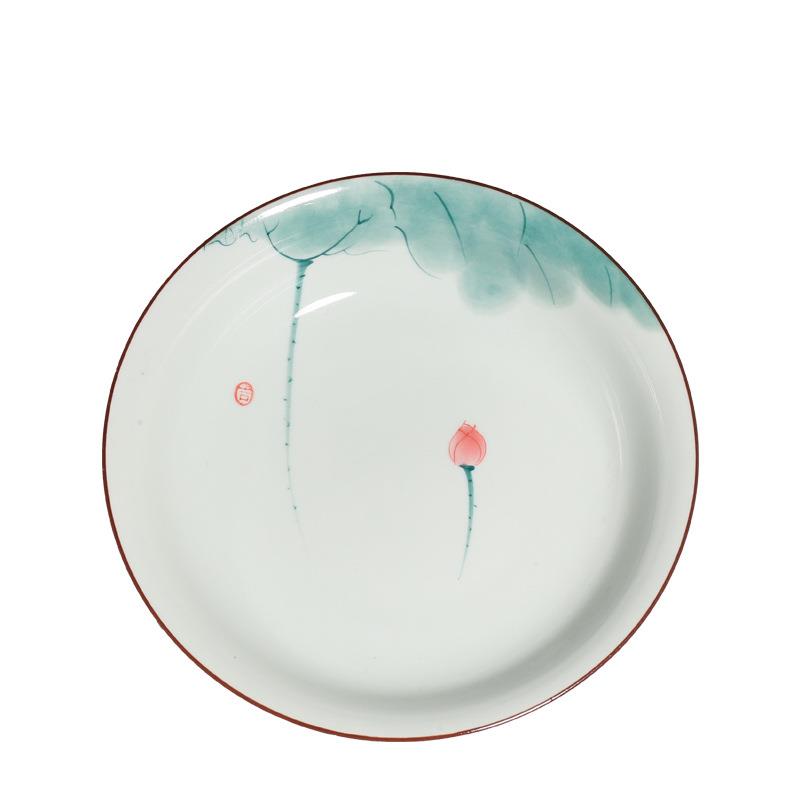 手道绘TM-65871荷花储干泡盘壶小清新家用壶承水茶配件托