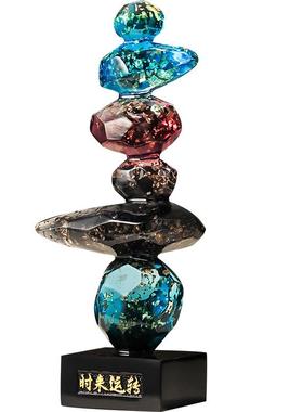 石来运转书房办公室石头摆件轻奢高档客厅电视柜玄关高级感装饰品