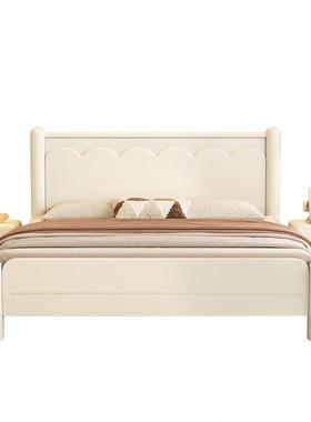 白色法式实木床奶油风家用1.8米双人床现代简约1.5抽屉储物实木床