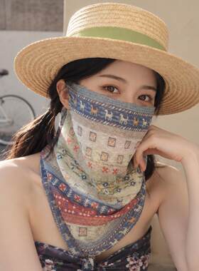 高颜值防晒面罩女2026新款夏民族风透气护颈面纱口罩围脖套头护颈