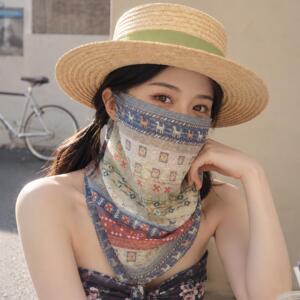 高颜值防晒面罩女2026新款夏民族风透气护颈面纱口罩围脖套头护颈