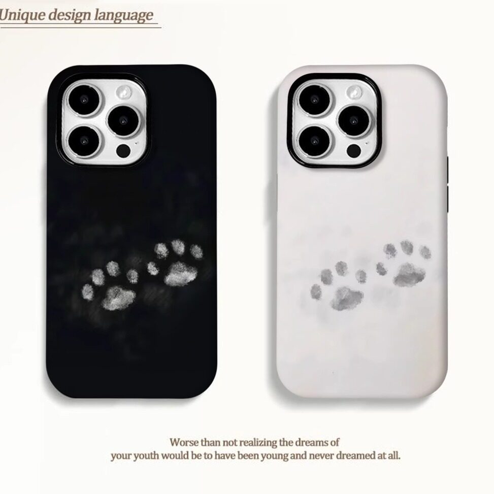简约雪地猫爪情侣适用苹果16promax华为mate60Pro高级手机壳iPhone15plus荣耀男女款oppo菲林二合一壳小米14