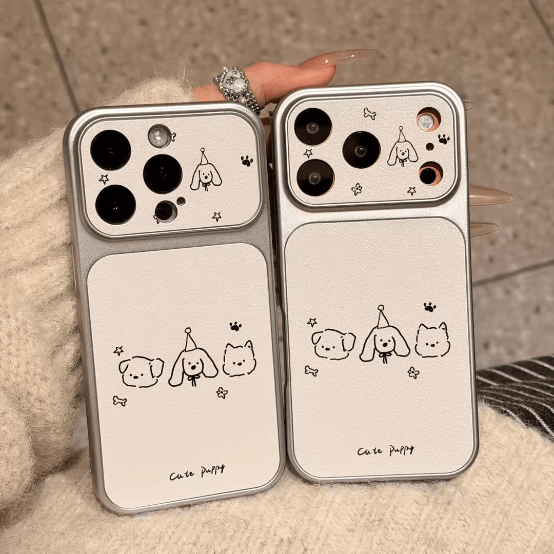 ins风电镀大视窗适用iPhone17promax小羊皮手机壳苹果15/16pro硅胶小米17/13/14线条小狗oppofindx8/9pro护套