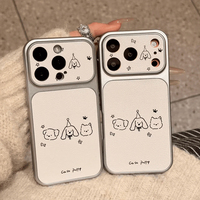 ins风电镀大视窗适用iPhone17promax小羊皮手机壳苹果15/16pro硅胶小米17/13/14线条小狗oppofindx8/9pro护套