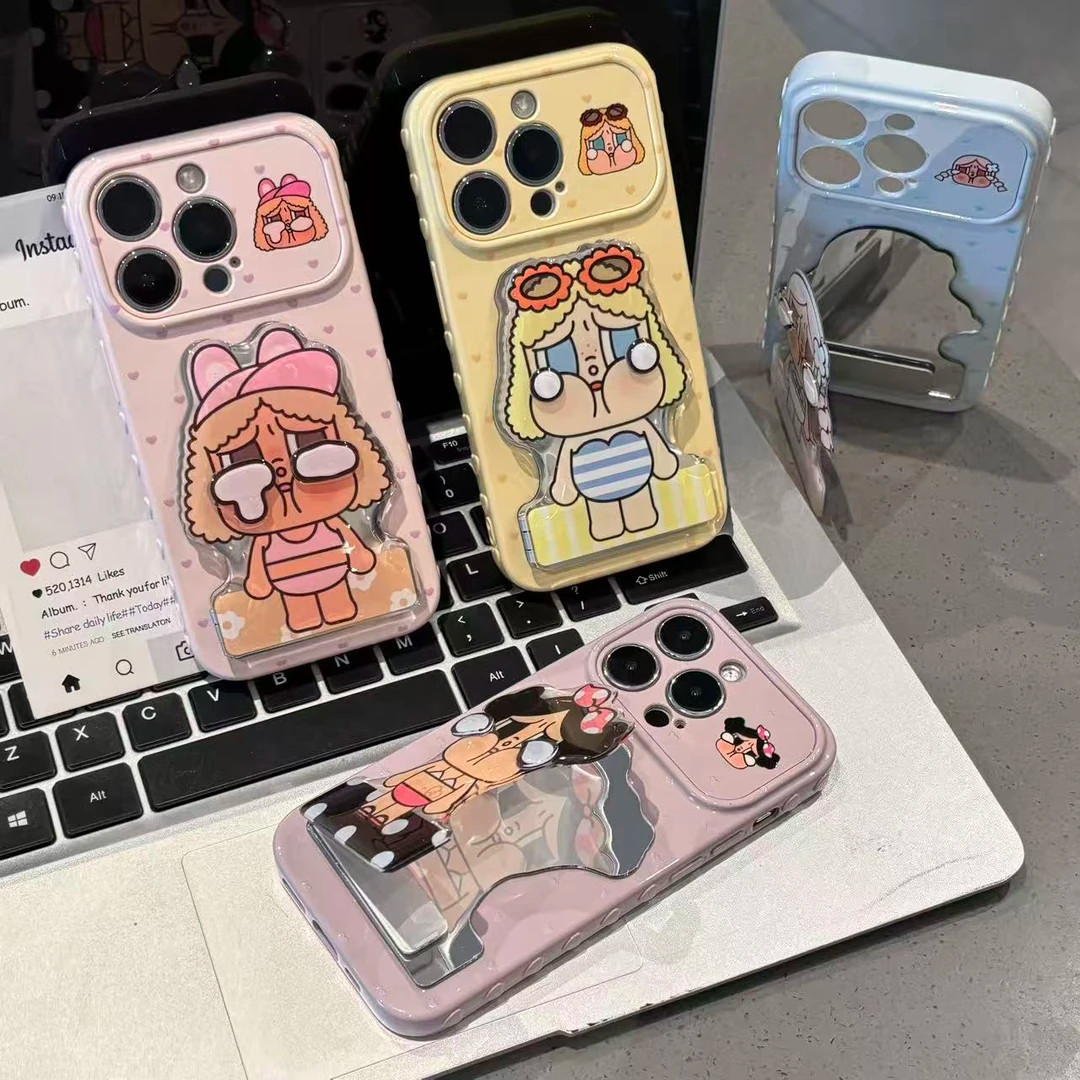 ins风边框爱心视窗适用iPhone17/16promax手机壳苹果15/14pro立体哭娃镜子支架12小米13/15/17保护套findx8/9