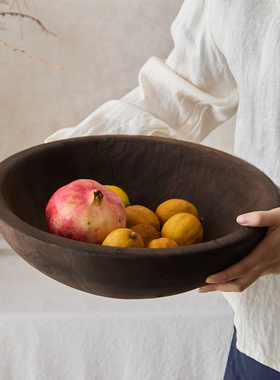 如是/侘寂风复古实木超大果盘果盆圆形托盘民宿展厅餐厅装饰摆件