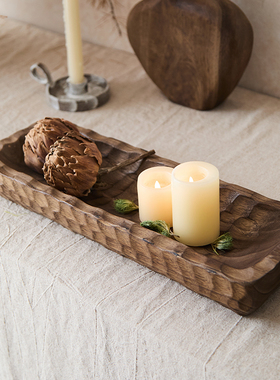 如是/侘寂风复古果盘摆件民宿酒店餐厅客厅装饰品实木做旧收纳盘