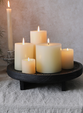 如是/侘寂风黑色碳化木蜡烛台木质托盘茶盘酒店民宿装饰摆件果盘