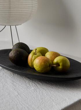 如是/复古侘寂风椭圆木质果盘蜡烛托盘实木水果盘民宿家居装饰