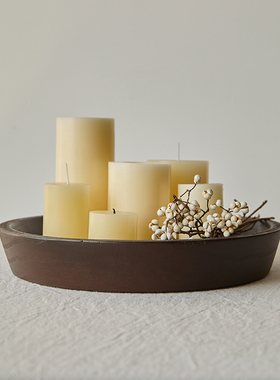 如是/侘寂风实木圆形蜡烛托盘香薰托盘果盘民宿软装收纳饰品摆件