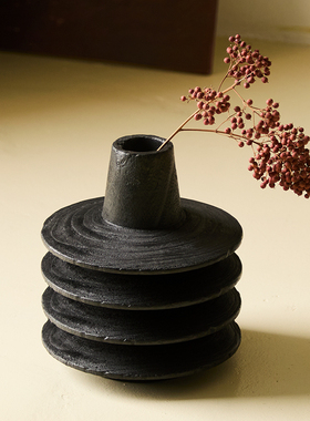 如是侘寂风碳化木黑色花瓶创意装饰客厅餐厅玄关桌面创意插花摆件