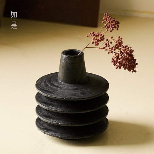侘寂风木质客厅玄关餐厅花瓶花器