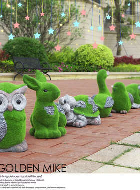 新疆包邮花园幼儿园草坪仿真兔子雕塑户外庭院植绒草皮小动物景观