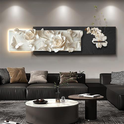 轻奢高级感水培绿植客厅装饰画浮雕立体感沙发背景墙挂画花卉壁画图片