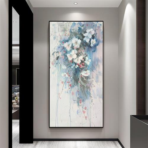 玄关装饰画花卉手绘油画现代客厅壁画简欧过道尽头挂画楼梯肌理画图片