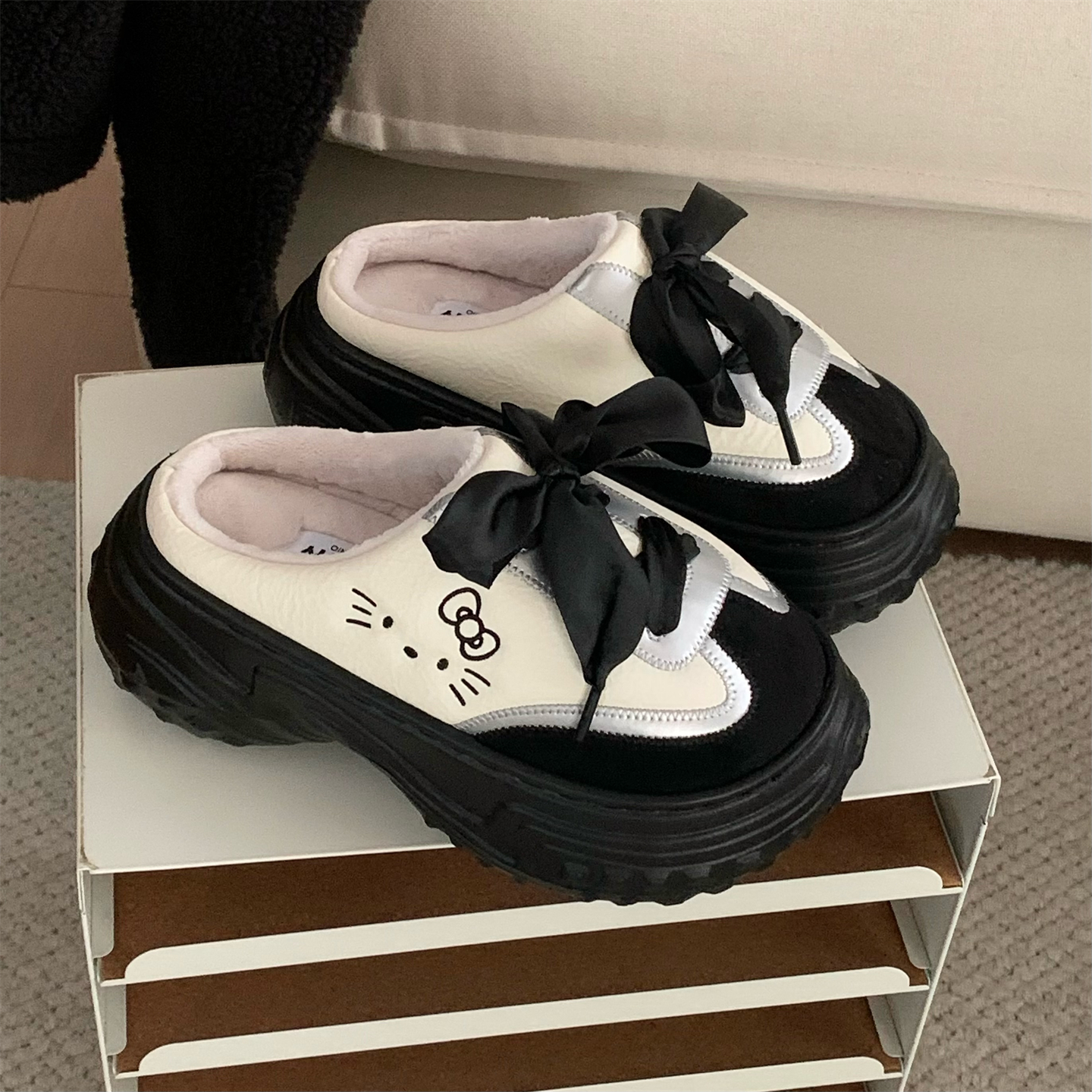 细细条棉鞋正版HelloKitty撞色