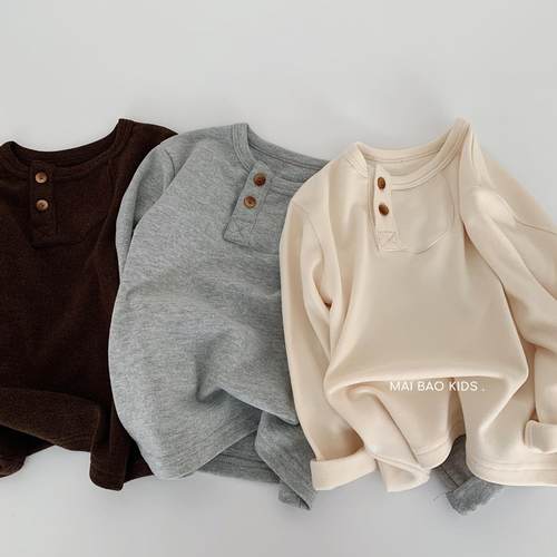 麦宝儿童打底衫2025秋冬新款男女童纯色圆领套头上衣男孩长袖t恤